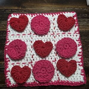 Handmade Crochet Tic-Tac-Toe Game Set - Red and Pink